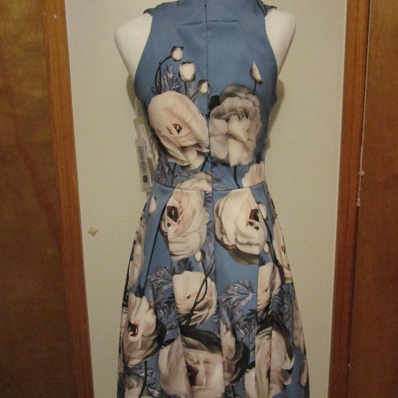 NWT Rinascimento Designer Sz Medium Sleeveless Blue Printed Fit And Flare Dress - Picture 3 of 17